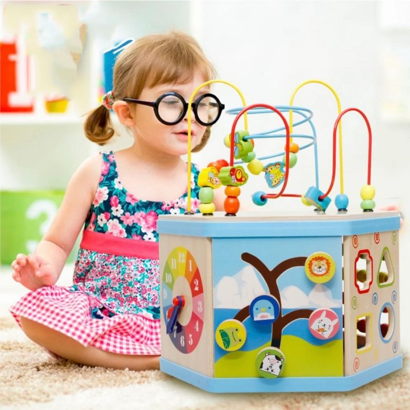 Jucarii, Copii si Bebe - Jucarii si jocuri - Jucarii & jocuri educative - Jocuri si jucarii educative - Jucarie educativa din lemn, Montessori, Hexagon cu activitati, 8 in 1, copii 1-6 ani - Infinity.ro