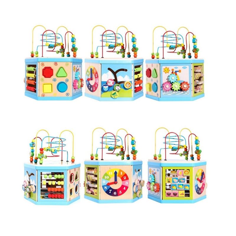 Jucarii, Copii si Bebe - Jucarii si jocuri - Jucarii & jocuri educative - Jocuri si jucarii educative - Jucarie educativa din lemn, Montessori, Hexagon cu activitati, 8 in 1, copii 1-6 ani - Infinity.ro
