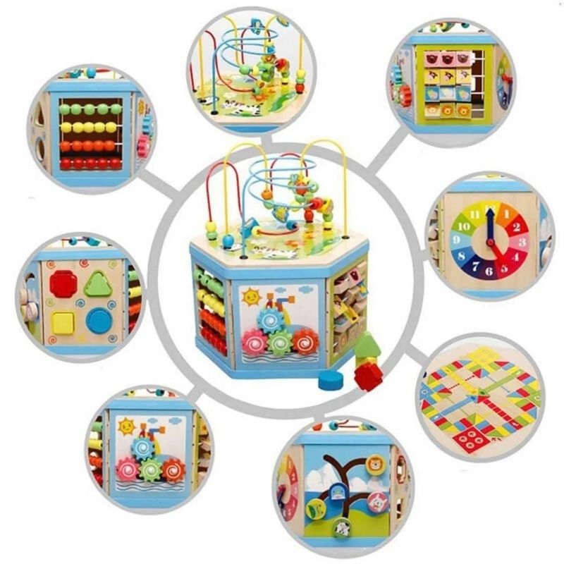 Jucarii, Copii si Bebe - Jucarii si jocuri - Jucarii & jocuri educative - Jocuri si jucarii educative - Jucarie educativa din lemn, Montessori, Hexagon cu activitati, 8 in 1, copii 1-6 ani - Infinity.ro