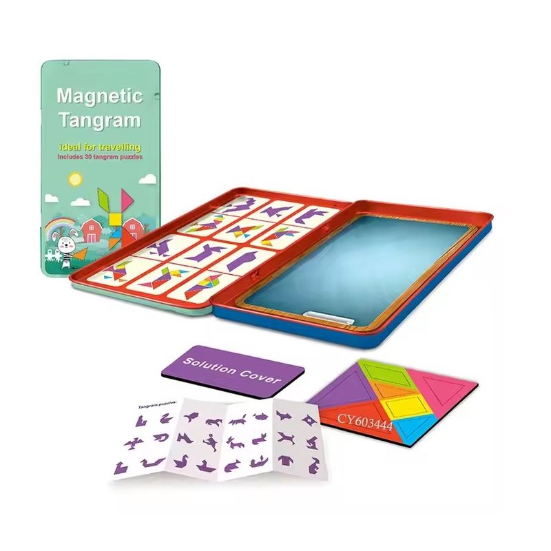 Jucarii, Copii si Bebe - Jucarii si jocuri - Jocuri si puzzle - Puzzle - Puzzle Tangram cu 30 de forme, magnetic, pentru copii de 3 ani+, 19x11x1.5 cm, multicolor - Infinity.ro