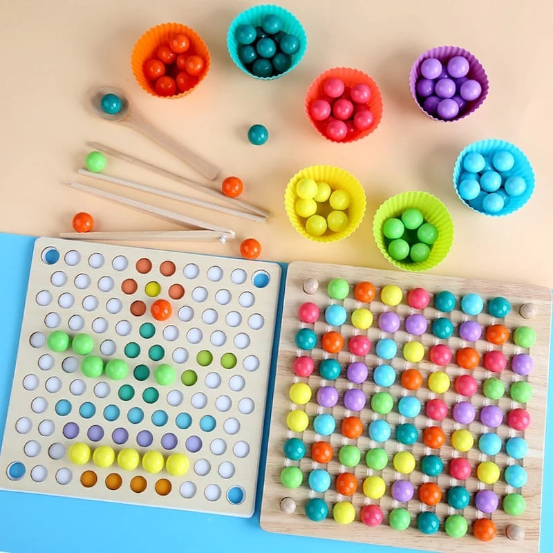 Jucarii, Copii si Bebe - Jucarii si jocuri - Jucarii & jocuri educative - Jocuri si jucarii educative - Joc educativ din lemn cu 89 piese, pentru copii 3 ani+, Montessori, 22x22 cm, multicolor - Infinity.ro