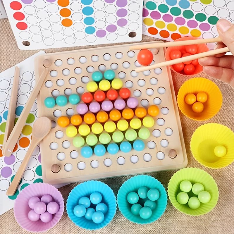 Jucarii, Copii si Bebe - Jucarii si jocuri - Jucarii & jocuri educative - Jocuri si jucarii educative - Joc educativ din lemn cu 89 piese, pentru copii 3 ani+, Montessori, 22x22 cm, multicolor - Infinity.ro