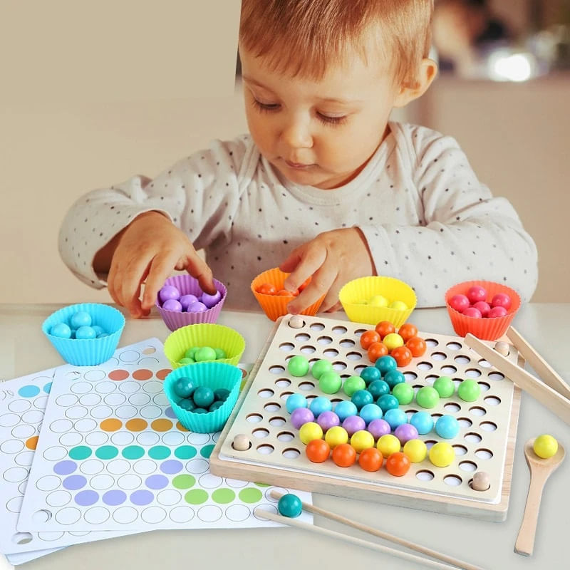 Jucarii, Copii si Bebe - Jucarii si jocuri - Jucarii & jocuri educative - Jocuri si jucarii educative - Joc educativ din lemn cu 89 piese, pentru copii 3 ani+, Montessori, 22x22 cm, multicolor - Infinity.ro