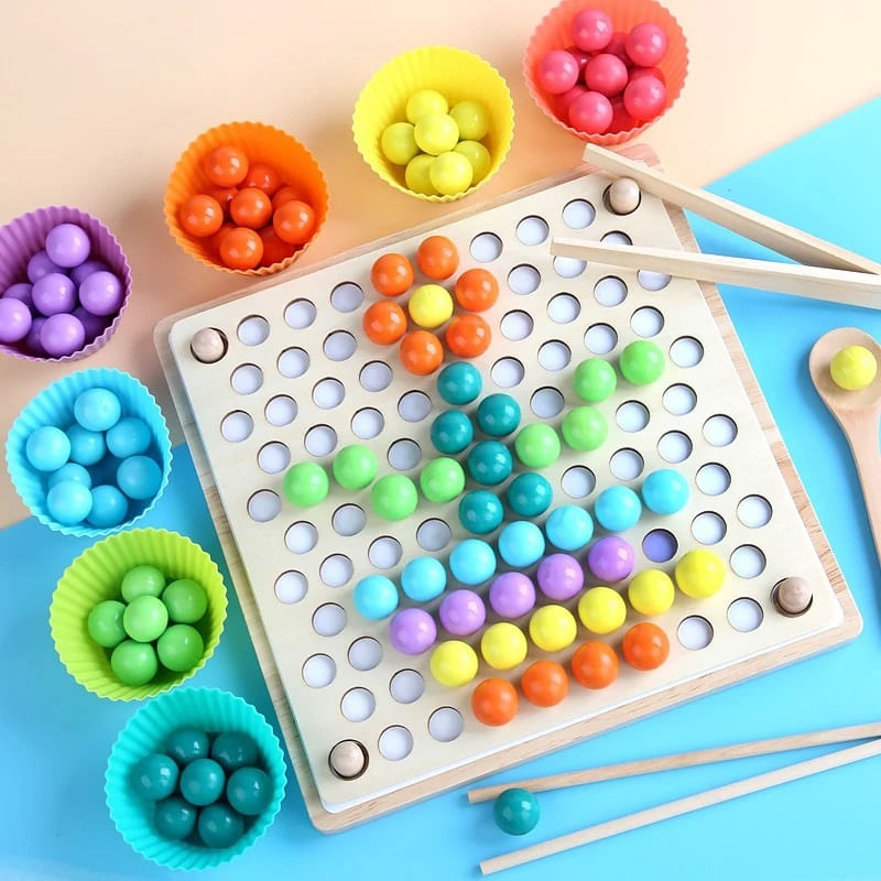 Jucarii, Copii si Bebe - Jucarii si jocuri - Jucarii & jocuri educative - Jocuri si jucarii educative - Joc educativ din lemn cu 89 piese, pentru copii 3 ani+, Montessori, 22x22 cm, multicolor - Infinity.ro