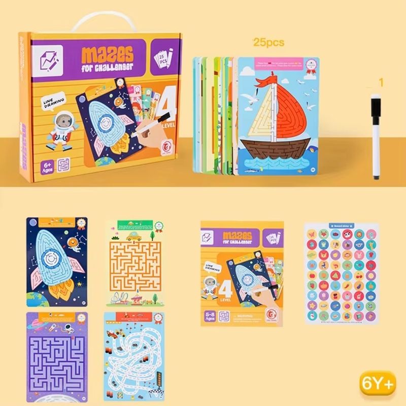Jucarii, Copii si Bebe - Jucarii si jocuri - Jucarii & jocuri educative - Jocuri si jucarii educative - Joc educativ labirint cu 25 planse reutilizabile pentru copii 5 ani+ - Infinity.ro