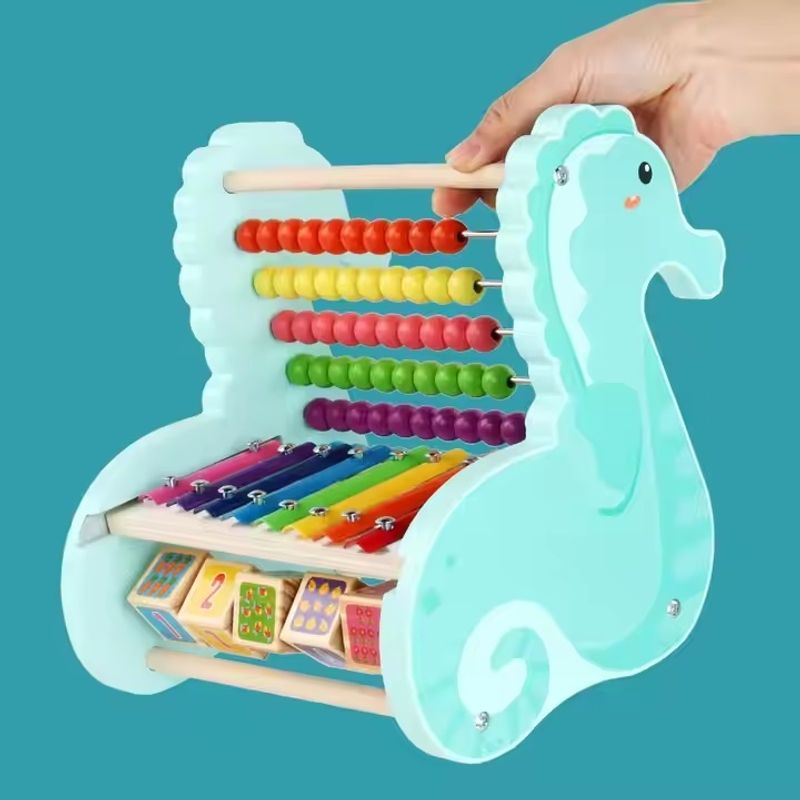 Jucarii, Copii si Bebe - Jucarii si jocuri - Jucarii & jocuri educative - Jocuri si jucarii educative - Numaratoare, cuburi si xilofon, din lemn, pentru copii 2 ani+, Calut de Mare, multicolor - Infinity.ro