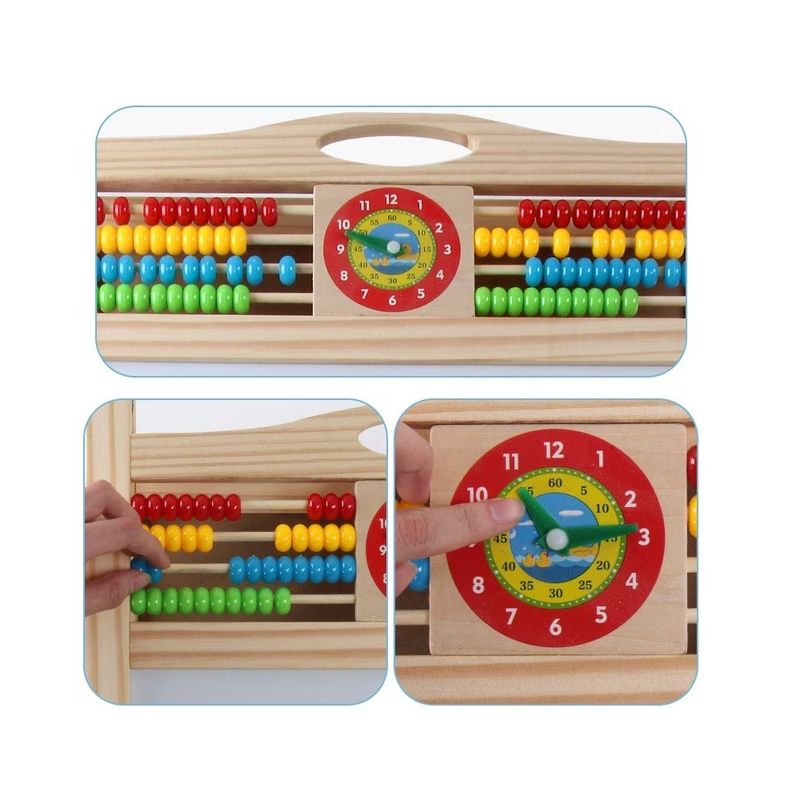 Jucarii, Copii si Bebe - Jucarii si jocuri - Jucarii & jocuri educative - Jocuri si jucarii educative - Set Tabla Magentica cu 2 Fete, din Lemn, cu Abac si Ceas, pentru copii 3 ani+, 70 cm inaltime - Infinity.ro