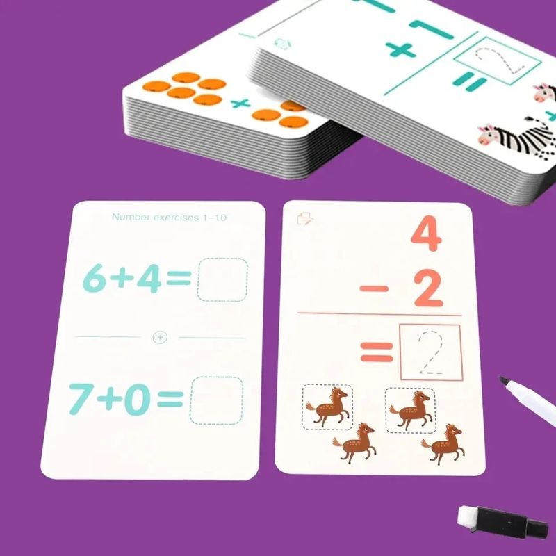 Jucarii, Copii si Bebe - Jucarii si jocuri - Jucarii & jocuri educative - Jocuri si jucarii educative - Joc Educativ Invata matematica cu 30 de cartonase reutilizabile, pentru copii 4 ani+, multicolor - Infinity.ro