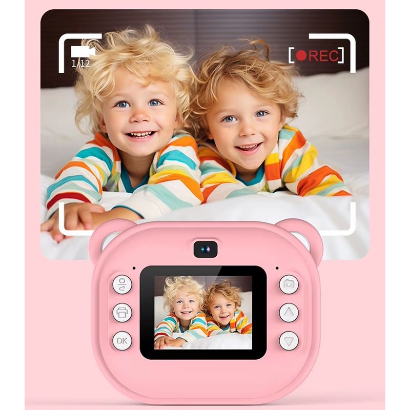 Jucarii, Copii si Bebe - Jucarii si jocuri - Jucarii & jocuri educative - Laptopuri, tablete si gadget-uri copii - Camera foto-video pentru copii 3 ani+ cu functie de imprimare imediata - Ecran de 2.4", Roz - Infinity.ro
