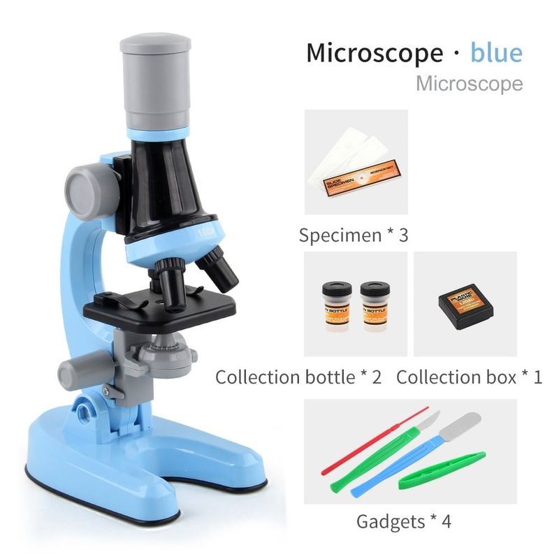 TV, Audio-Video si Foto - Optica, astronomie si metrologie - Optica si astronomie - Microscoape - Kit cu microscop biologic si accesorii pentru copii - Zoom 100x, 400x, 1200x, Albastru - Infinity.ro