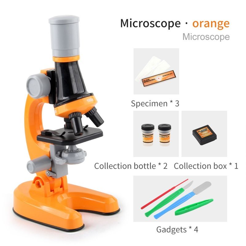 TV, Audio-Video si Foto - Optica, astronomie si metrologie - Optica si astronomie - Microscoape - Kit cu microscop biologic si accesorii pentru copii - Zoom 100x, 400x, 1200x, Portocaliu - Infinity.ro