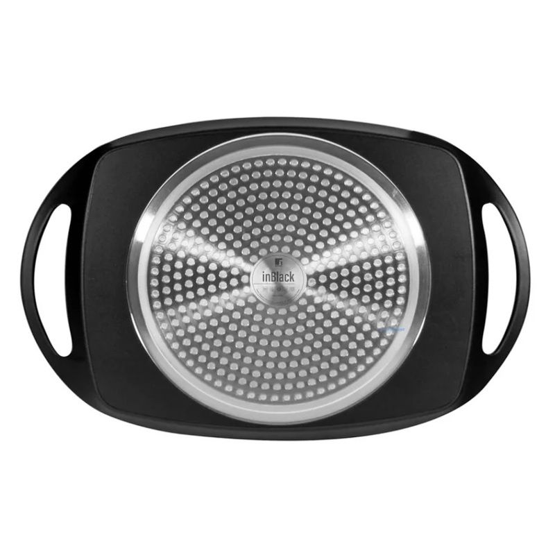Electronice si Electrocasnice - Aragazuri, cuptoare si hote - Accesorii aragazuri, cuptoare si hote - Accesorii cuptoare si plite - Plita cu manere, din teflon, compatibila cu plitele cu inductie, electrice sau cu gaz, 36.9x24.6x4 cm, negru - Infinity.ro