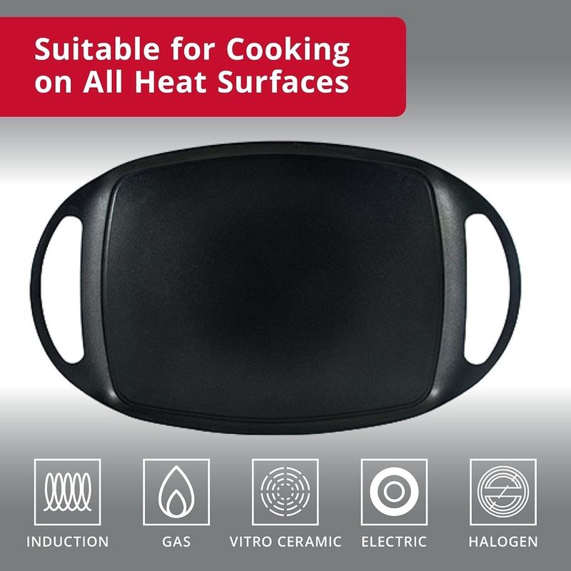Electronice si Electrocasnice - Aragazuri, cuptoare si hote - Accesorii aragazuri, cuptoare si hote - Accesorii cuptoare si plite - Plita cu manere, din teflon, compatibila cu plitele cu inductie, electrice sau cu gaz, 36.9x24.6x4 cm, negru - Infinity.ro