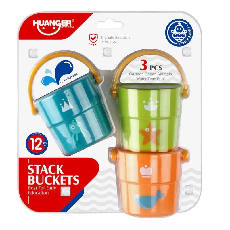 Jucarii, Copii si Bebe - Jucarii si jocuri - Jucarii & jocuri educative - Jucarii interactive - Set de joaca cu 3 galeti pentru copii 1 an+, pentru apa sau nisip, plastic, multicolor - Infinity.ro