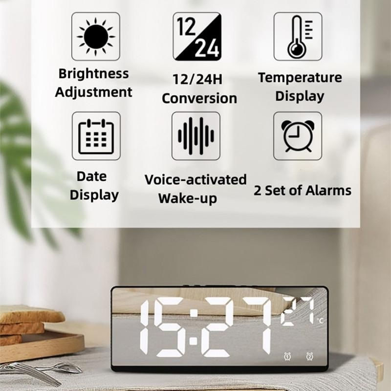 Casa si Gradina - Decoratiuni - Ceasuri - Ceas decorativ stil oglinda cu afisaj digital LCD, Alarma, Termometru, Alb - Infinity.ro