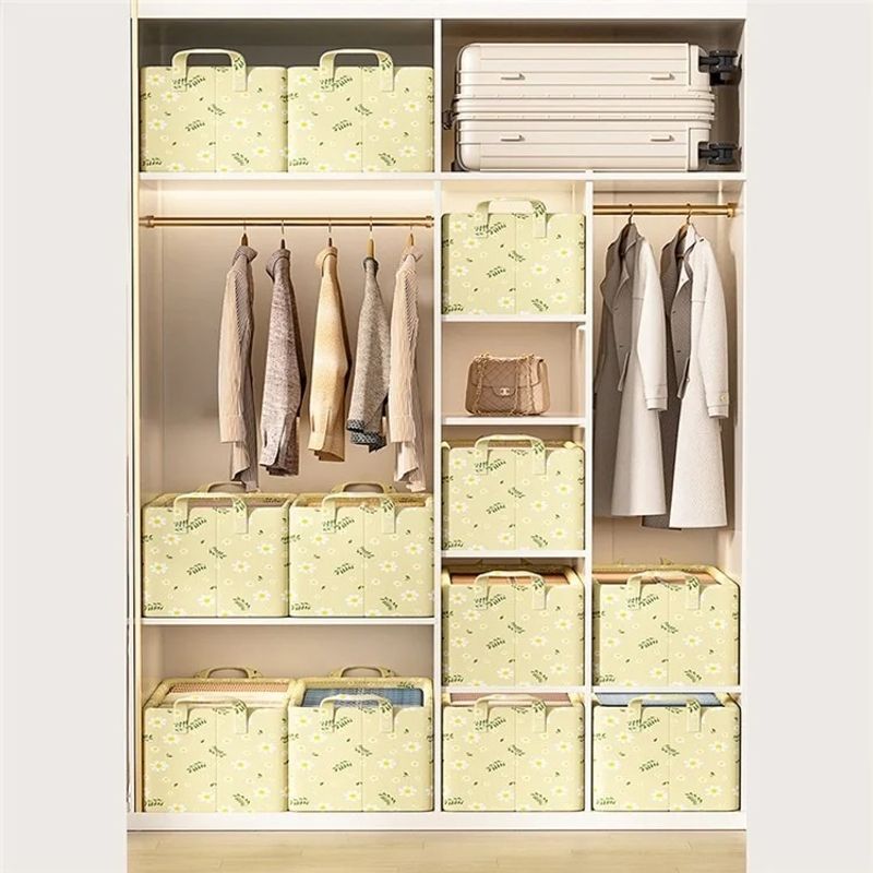 Casa si Gradina - Mobilier - Organizare si depozitare - Organizatoare pentru sertare si dulapuri - Cutie de depozitare pentru haine, deschisa, pliabila, cu maner, din panza, 47x20x28 cm, galben - Infinity.ro