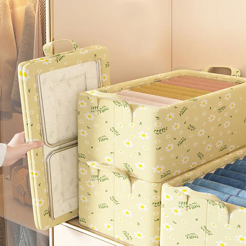 Casa si Gradina - Mobilier - Organizare si depozitare - Organizatoare pentru sertare si dulapuri - Cutie de depozitare pentru haine, deschisa, pliabila, cu maner, din panza, 47x20x28 cm, galben - Infinity.ro