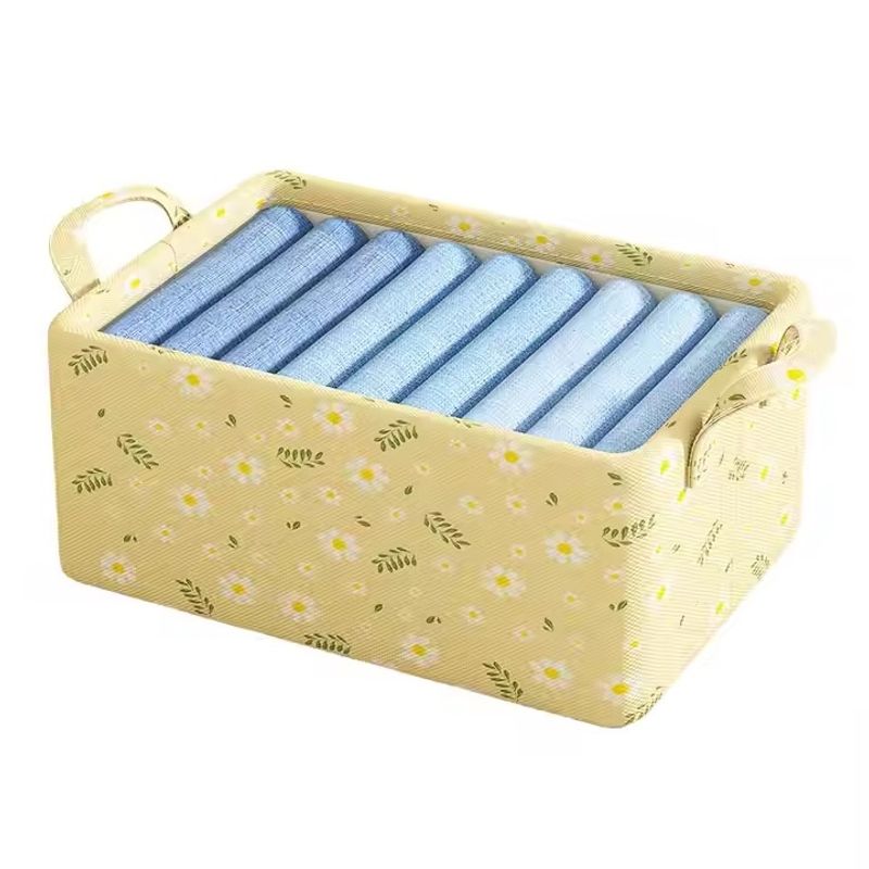 Casa si Gradina - Mobilier - Organizare si depozitare - Organizatoare pentru sertare si dulapuri - Cutie de depozitare pentru haine, deschisa, pliabila, cu maner, din panza, 47x20x28 cm, galben - Infinity.ro