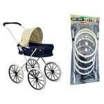 Jucarii, Copii si Bebe - Jucarii si jocuri - Papusi si accesorii - Carucioare papusi si accesorii - Carucior de jucarie pentru papusi, pliabil, cu roti mari si parasolar detasabil, Albastru/Alb - Infinity.ro