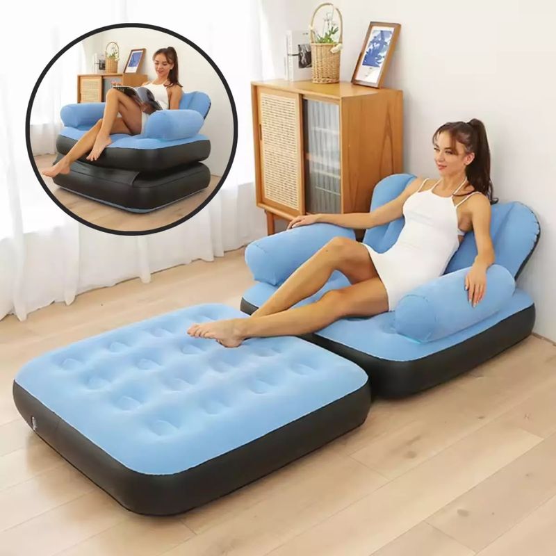 Casa si Gradina - Mobilier - Scaune si fotolii - Fotolii - Fotoliu sezlong gonflabil 2 in 1, Material PVC, Dimensiune 100x98x90 cm, Albastru - Infinity.ro