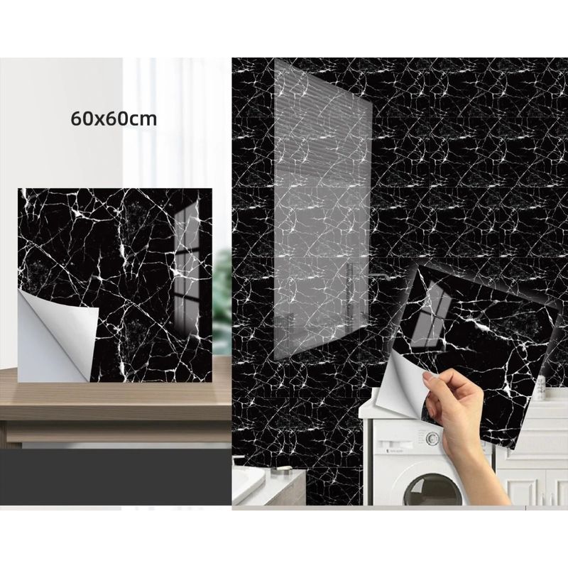 Casa si Gradina - Constructii - Materiale constructii - Placi decorative - Set cu 5 placi autoadezive decorative din PVC, Model Marmura, Dimensiune 60x60cm, Negru - Infinity.ro