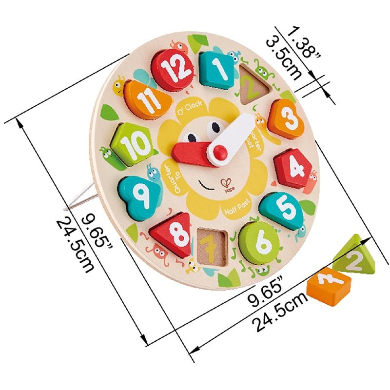 Jucarii, Copii si Bebe - Jucarii si jocuri - Jucarii & jocuri educative - Jocuri si jucarii educative - Ceas educativ din lemn pentru copii, puzzle cifre detasabile, invatarea orei si formelor, multicolor - Infinity.ro