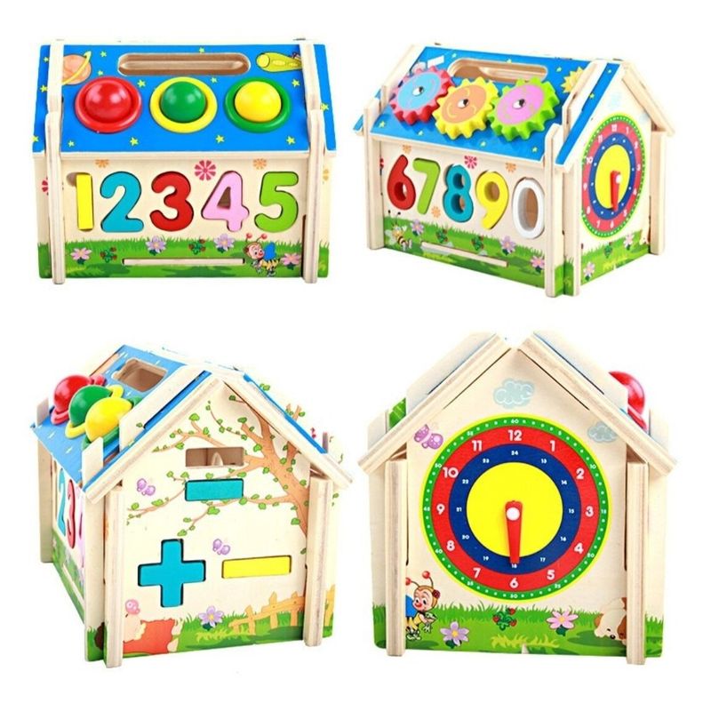 Jucarii, Copii si Bebe - Jucarii si jocuri - Jucarii & jocuri educative - Jocuri si jucarii educative - Casuta din lemn cu centru de activitati 5 in 1 pentru copii - Infinity.ro