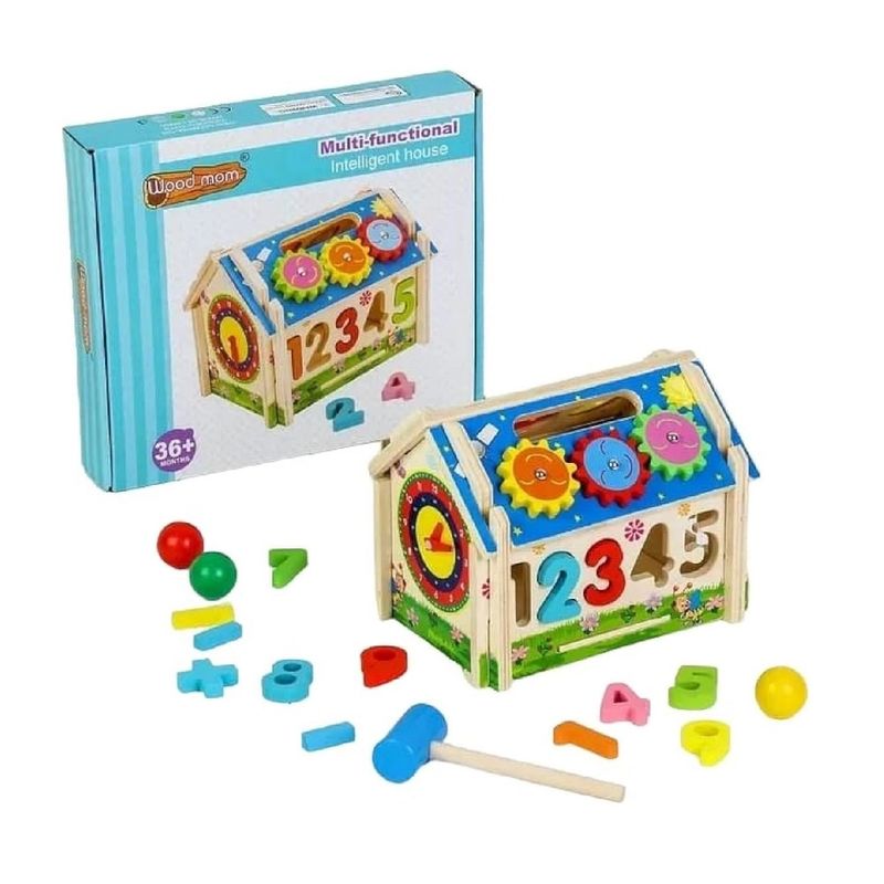 Jucarii, Copii si Bebe - Jucarii si jocuri - Jucarii & jocuri educative - Jocuri si jucarii educative - Casuta din lemn cu centru de activitati 5 in 1 pentru copii - Infinity.ro