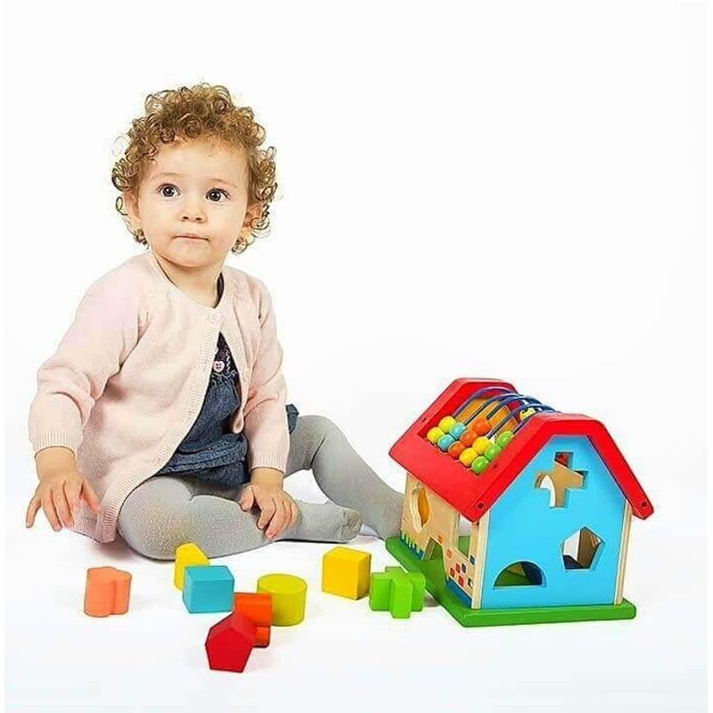 Jucarii, Copii si Bebe - Jucarii si jocuri - Jucarii & jocuri educative - Jocuri si jucarii educative - Casuta din lemn ABAC si sortator cu forme geometrice, pentru copii 2 ani+ - Infinity.ro