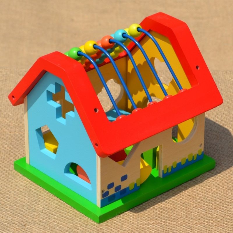 Jucarii, Copii si Bebe - Jucarii si jocuri - Jucarii & jocuri educative - Jocuri si jucarii educative - Casuta din lemn ABAC si sortator cu forme geometrice, pentru copii 2 ani+ - Infinity.ro