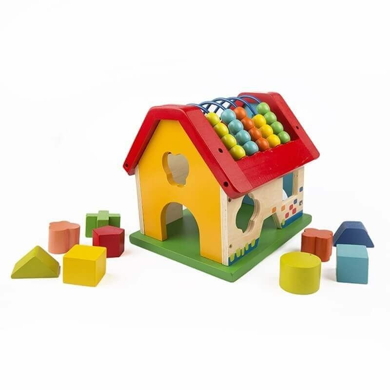 Jucarii, Copii si Bebe - Jucarii si jocuri - Jucarii & jocuri educative - Jocuri si jucarii educative - Casuta din lemn ABAC si sortator cu forme geometrice, pentru copii 2 ani+ - Infinity.ro