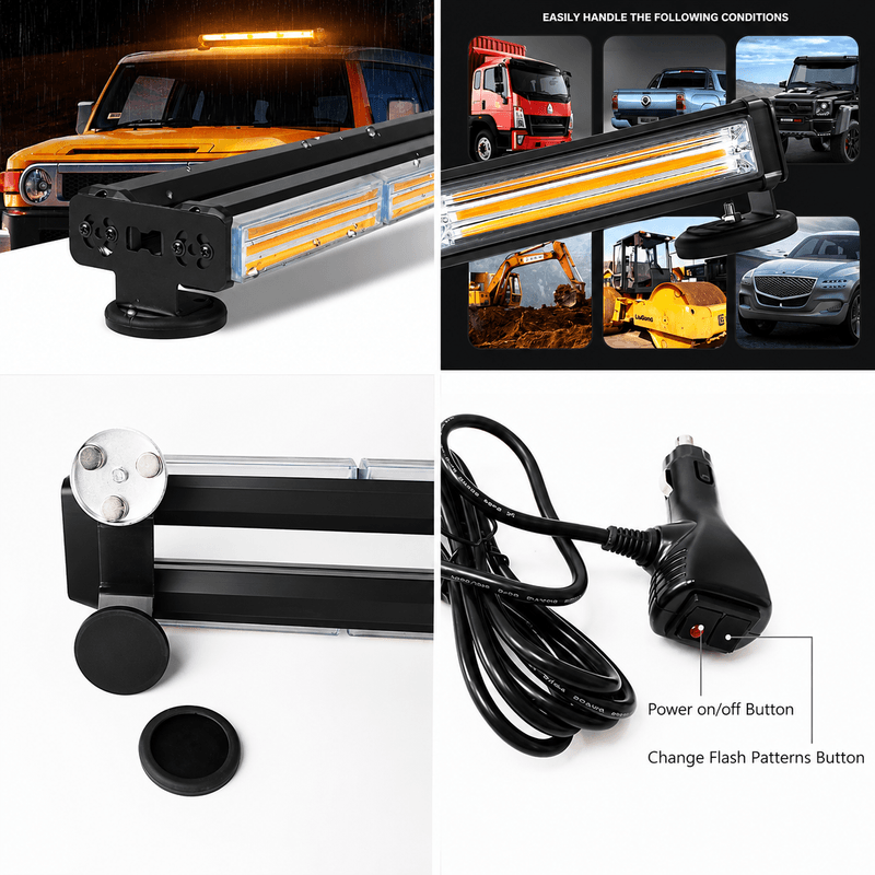Auto si Moto - Electrice auto - Alte accesorii electrice auto - Rampa Girofar LED 60cm Dubla 96W cu Prindere Magneti, Bara Lumini Avertizare 12V-24V, Stroboscop Galben pentru Camioane - Infinity.ro