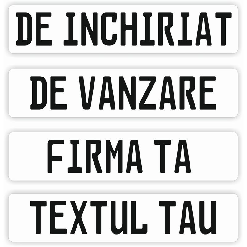 Auto si Moto - Piese auto si accesorii - Interior auto - Accesorii interior - Placuta de inmatriculare "CUSTOM TEXT", dimensiune 52 x 11 cm, culoare alba, material PVC, 33 de caractere incluse - Infinity.ro