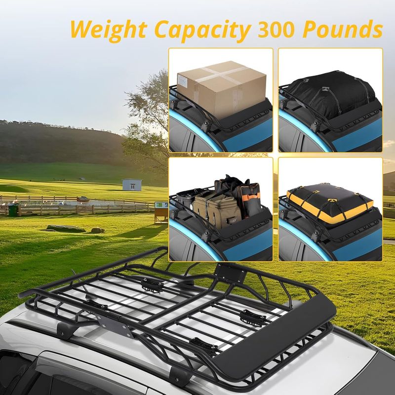 Auto si Moto - Piese auto si accesorii - Caroserie - Alte accesorii caroserie - Portbagaj metalic pentru plafon de tip "ROOF RACK", dimensiune 127 x 100cm, culoare neagra, cu bare transversale incluse - Infinity.ro
