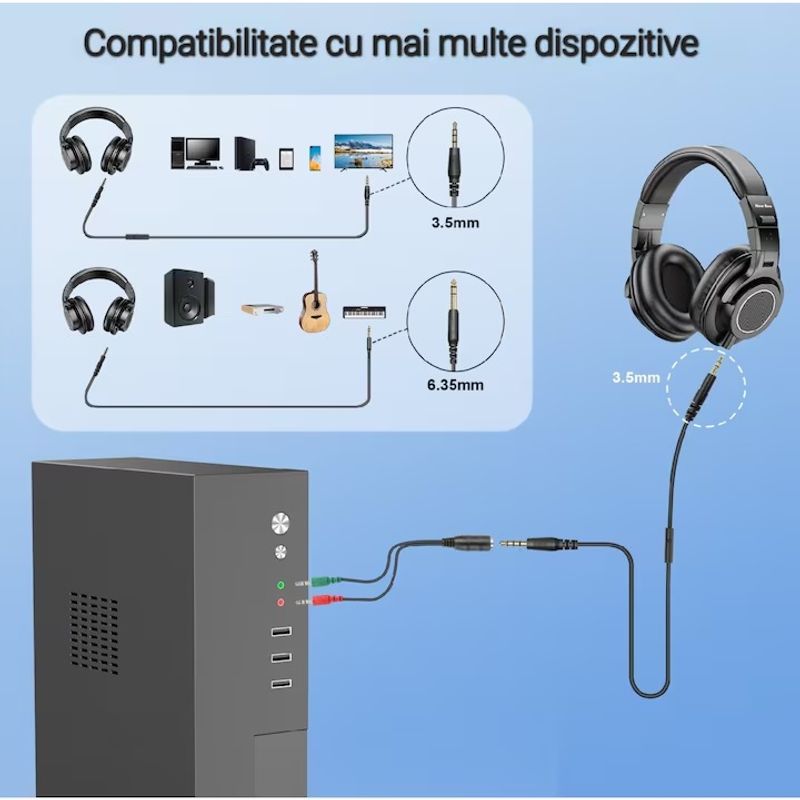PC, gaming si accesorii - Periferice PC - Casti PC - Casti audio profesionale New Bee DH81, Pentru Studio, DJ, Podcast, Mixaj, Inregistrare, Cu fir, Culoare Negru - Infinity.ro