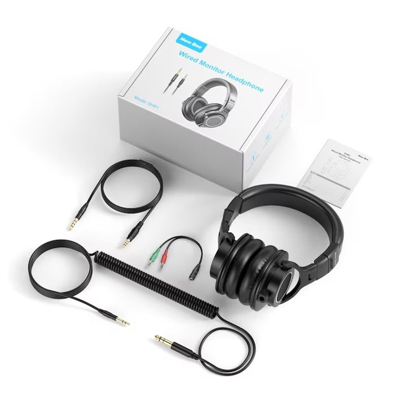 PC, gaming si accesorii - Periferice PC - Casti PC - Casti audio profesionale New Bee DH81, Pentru Studio, DJ, Podcast, Mixaj, Inregistrare, Cu fir, Culoare Negru - Infinity.ro