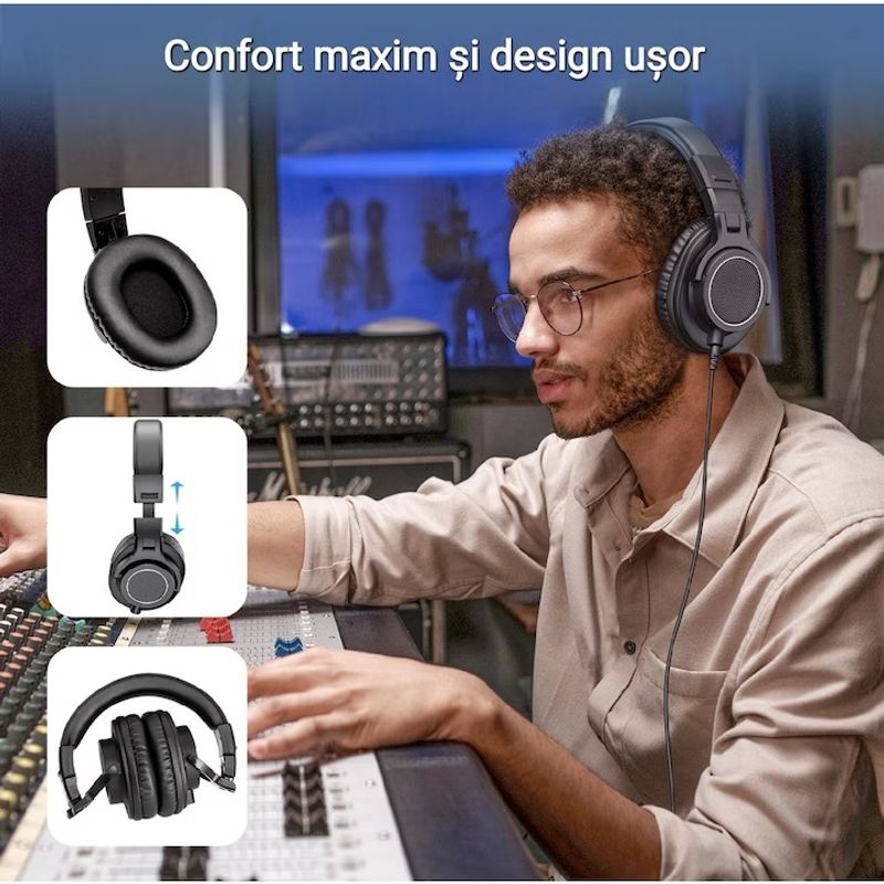 PC, gaming si accesorii - Periferice PC - Casti PC - Casti audio profesionale New Bee DH81, Pentru Studio, DJ, Podcast, Mixaj, Inregistrare, Cu fir, Culoare Negru - Infinity.ro