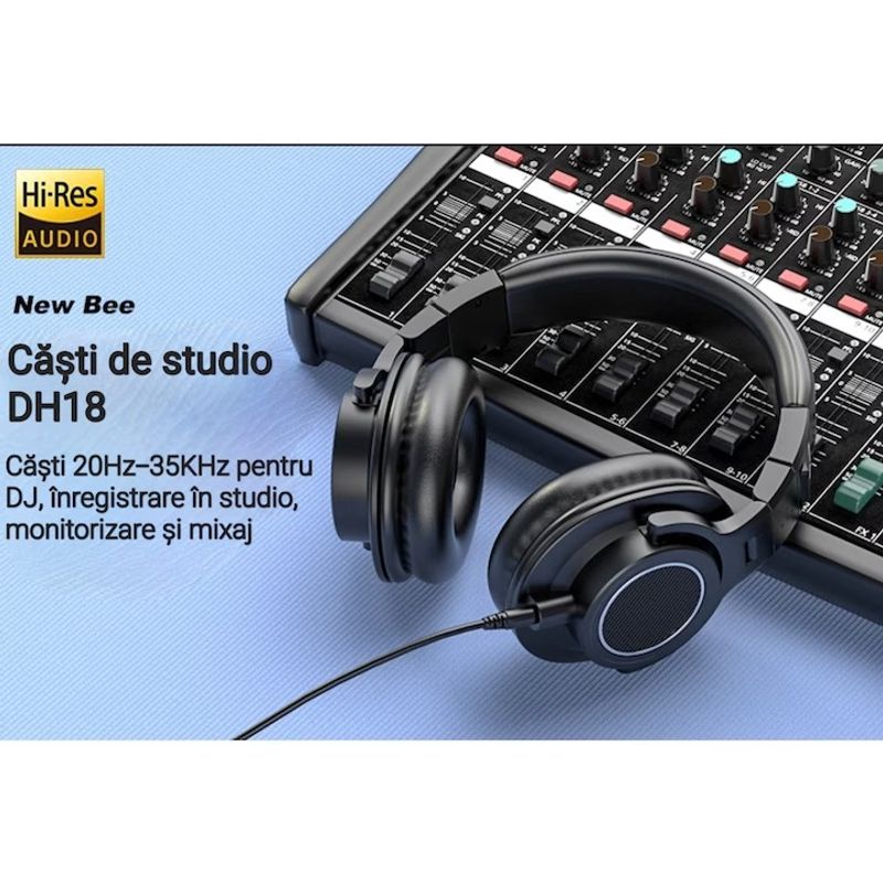 PC, gaming si accesorii - Periferice PC - Casti PC - Casti audio profesionale New Bee DH81, Pentru Studio, DJ, Podcast, Mixaj, Inregistrare, Cu fir, Culoare Negru - Infinity.ro