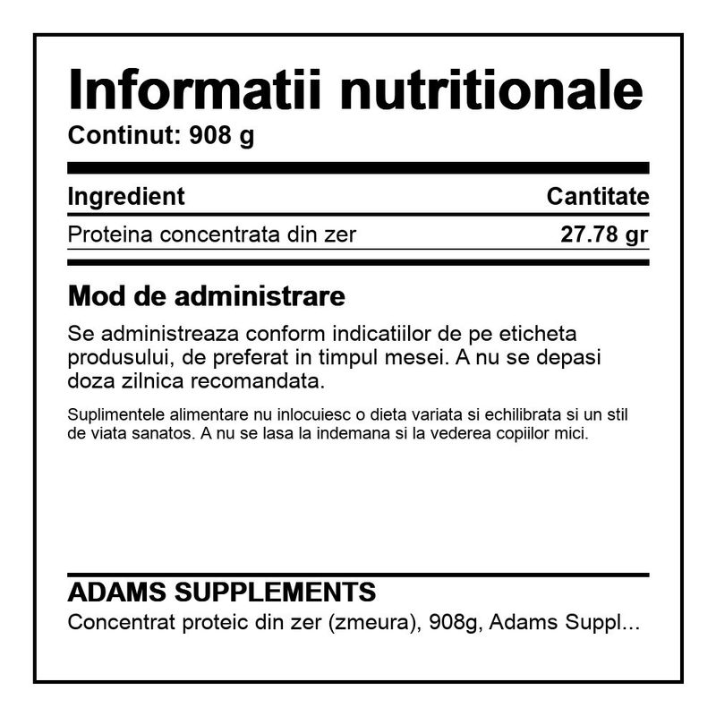 Ingrijire personala si Cosmetice - Sanatate si wellness - Nutritie sportiva - Proteine - Concentrat proteic din zer (zmeura), 908g, Adams Supplements - Infinity.ro