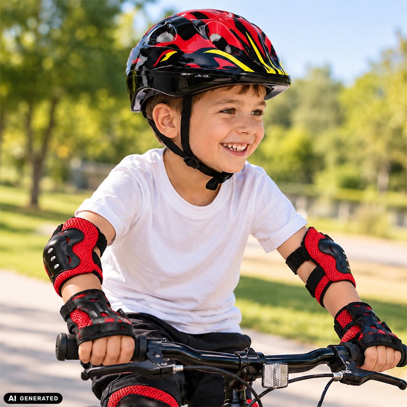 Sport si Outdoor - Echipament Sportiv - Accesorii echipament sportiv - Casti de protectie - Set Protectie pentru Copii, Casca 7 in 1 pentru 3-14 ani, Genunchiere, Cotiere, Aparatori Incheieturi, Negru cu Rosu - Infinity.ro