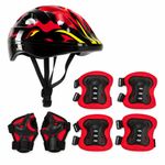 Sport si Outdoor - Echipament Sportiv - Accesorii echipament sportiv - Casti de protectie - Set Protectie pentru Copii, Casca 7 in 1 pentru 3-14 ani, Genunchiere, Cotiere, Aparatori Incheieturi, Negru cu Rosu - Infinity.ro