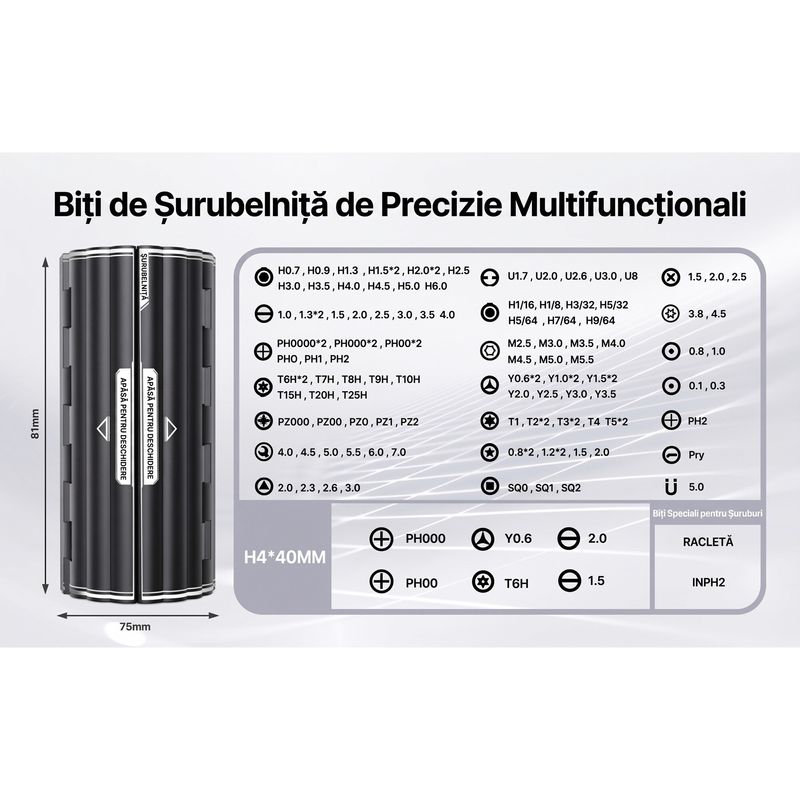 Casa si Gradina - Constructii - Scule de mana si unelte - Surubelnite - Set Surubelnite Precizie Magnetice AXTH 128 in 1, Otel S2 Duritate HRC65+, 125 Biti, Ax Flexibil, Negru - Infinity.ro