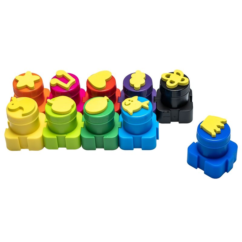 Jucarii, Copii si Bebe - Jucarii si jocuri - Jucarii & jocuri educative - Seturi pictura si desen - Set 10 Culori Vopsea de Pictat cu Degetele NEBO, Recipiente Conectabile Tip Puzzle, Capace cu Stampile - Infinity.ro