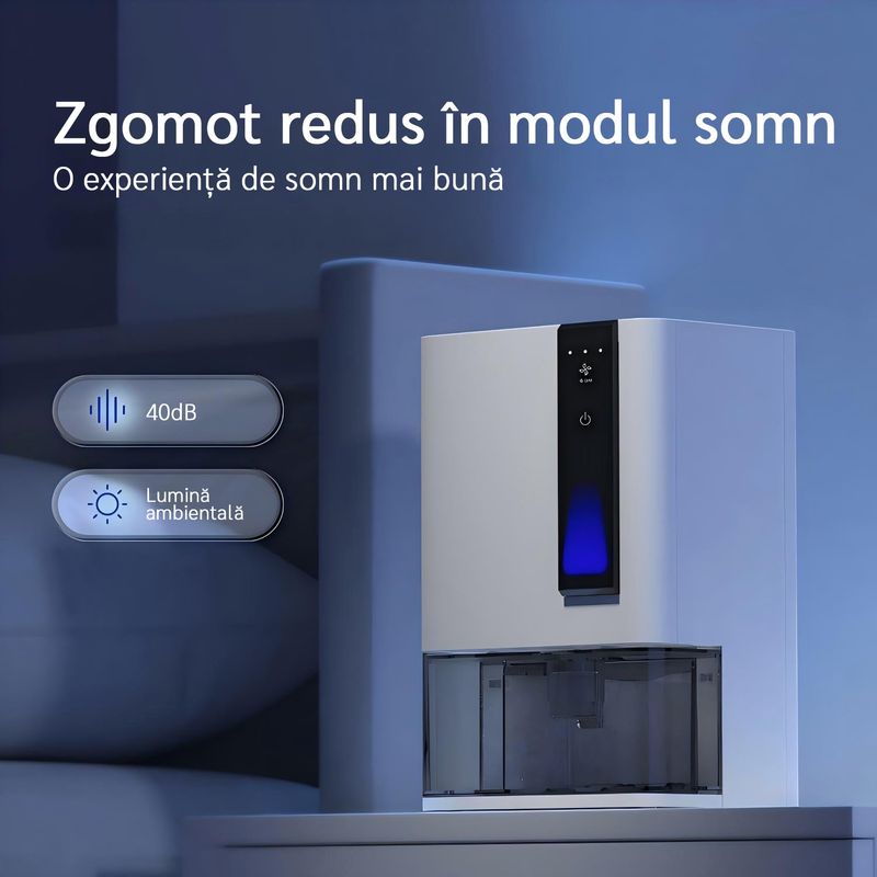 Electronice si Electrocasnice - Climatizare si sisteme de incalzire - Aparate filtrare aer - Dezumidificatoare - Dezumidificator Evoair HIDRY PLUS, 900ml/24h, Lumina ambientala in 7 culori, Rezervor 1.9l, 3 Viteze, Alb - Infinity.ro