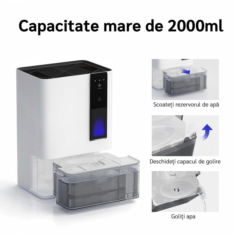 Electronice si Electrocasnice - Climatizare si sisteme de incalzire - Aparate filtrare aer - Dezumidificatoare - Dezumidificator Evoair HIDRY PLUS, 900ml/24h, Lumina ambientala in 7 culori, Rezervor 1.9l, 3 Viteze, Alb - Infinity.ro