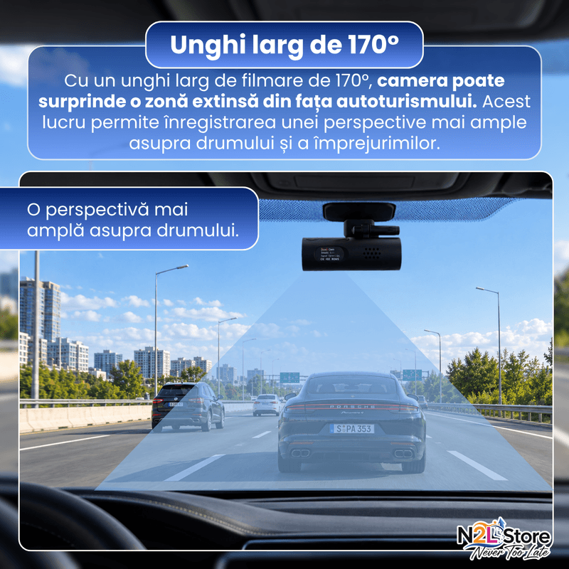 Auto si Moto - Electronice auto - Camere auto si DVR - Camera Auto Smart Dash Cam 1S N2L Store®, Sony IMX307, Full-HD 1080P, 170°, Noapte, WiFi, Comenzi Vocale, Negru - Infinity.ro