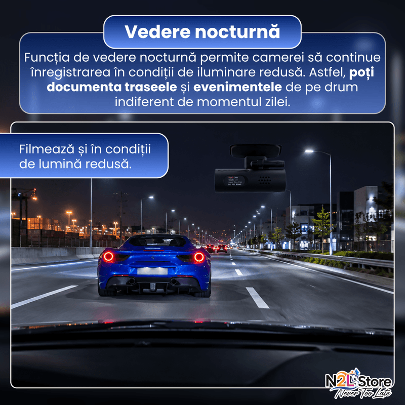 Auto si Moto - Electronice auto - Camere auto si DVR - Camera Auto Smart Dash Cam 1S N2L Store®, Sony IMX307, Full-HD 1080P, 170°, Noapte, WiFi, Comenzi Vocale, Negru - Infinity.ro