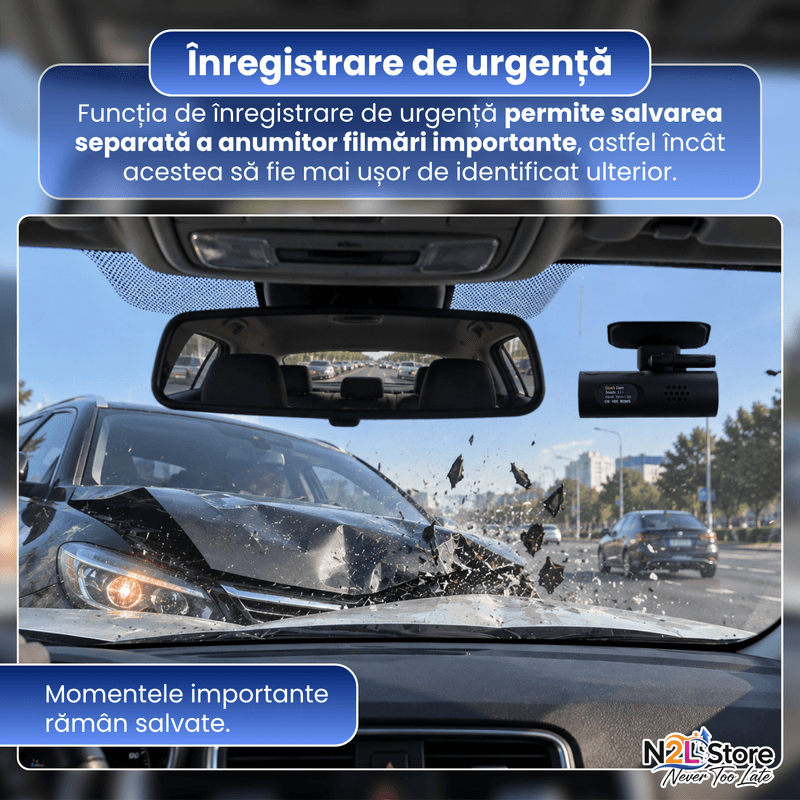 Auto si Moto - Electronice auto - Camere auto si DVR - Camera Auto Smart Dash Cam 1S N2L Store®, Sony IMX307, Full-HD 1080P, 170°, Noapte, WiFi, Comenzi Vocale, Negru - Infinity.ro