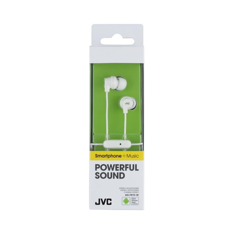 TV, Audio-Video si Foto - Portabile audio - Casti audio - Casti JVC HA-FR15-W-EF, Cu fir, In-Ear, Microfon, mufa in L compatibila cu iPhone, Alb - Infinity.ro