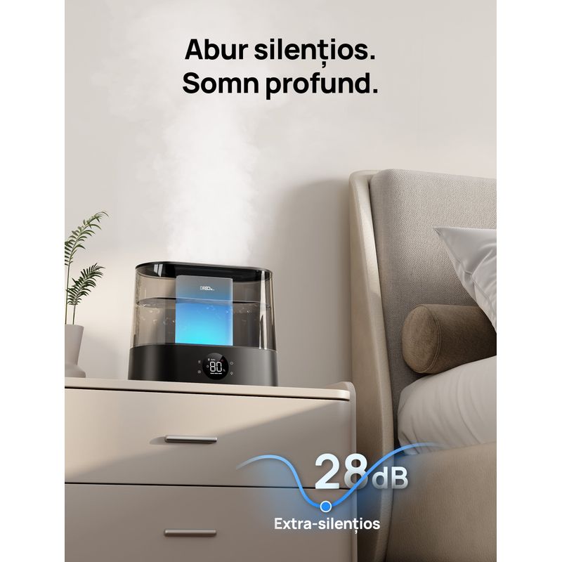 Electronice si Electrocasnice - Climatizare si sisteme de incalzire - Aparate filtrare aer - Umidificatoare - Umidificator aer Dreo DR-HHM010S Smart,4l,250ml/h,3 trepte umidificare, Senzor de Umiditate, Mod Auto,Aromaterapie,Negru - Infinity.ro